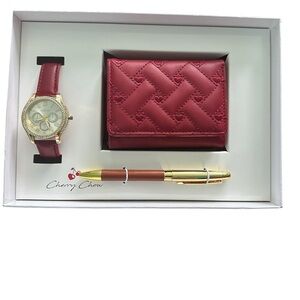 Women's Red Quilted Wallet & Watch Gift Set
